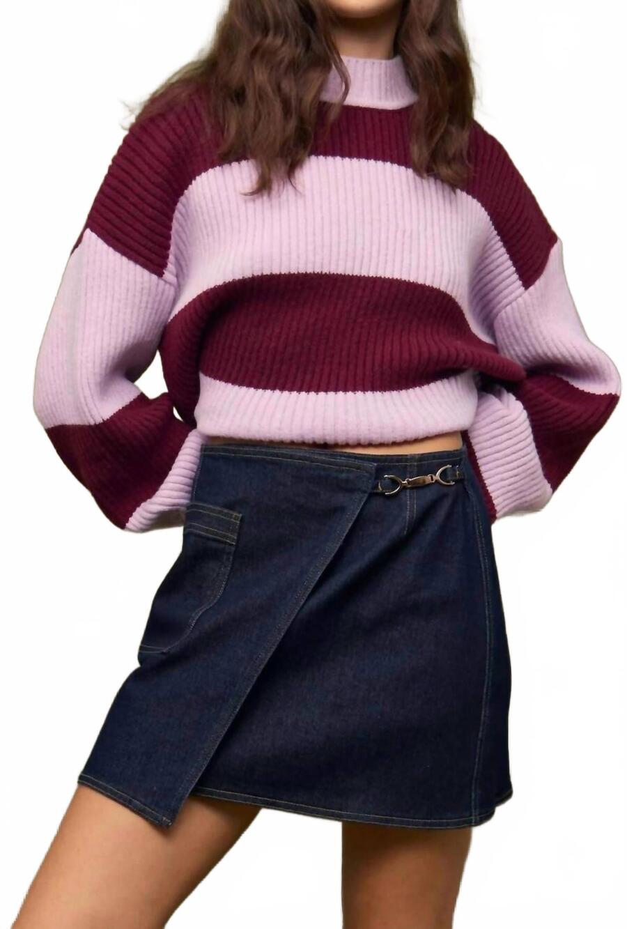 NEW MINKPINK freja striped sweater in violet/wine